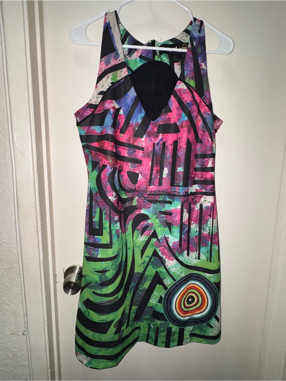 Desigual Neon Abstract Print Mini Dress - Green/Pink/Blue